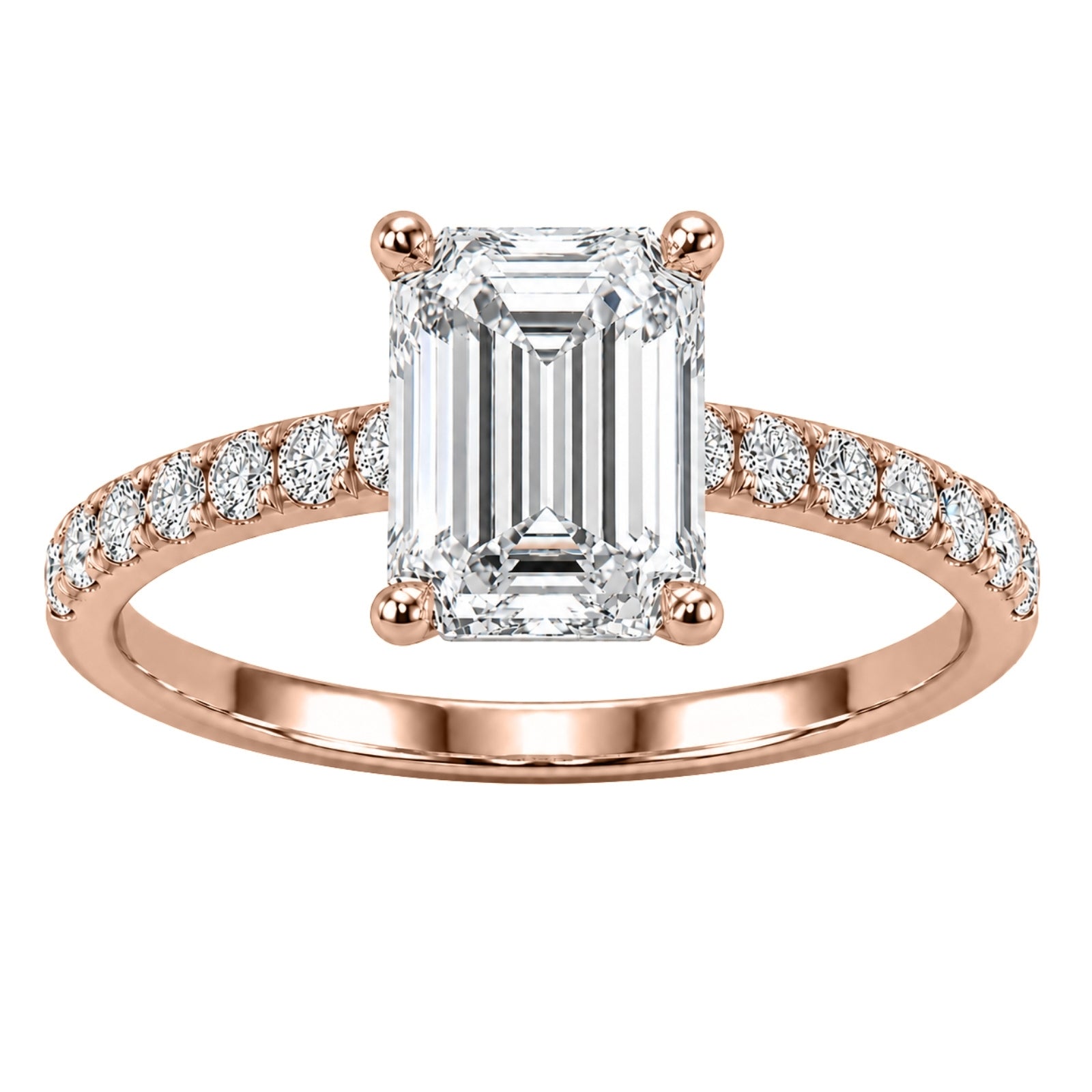 Venturant 1.50-4.50 Carat T.W. Emerald and Round-cut Lab Grown Diamond (F/VS+) 14K Gold Solitaire Band Ring