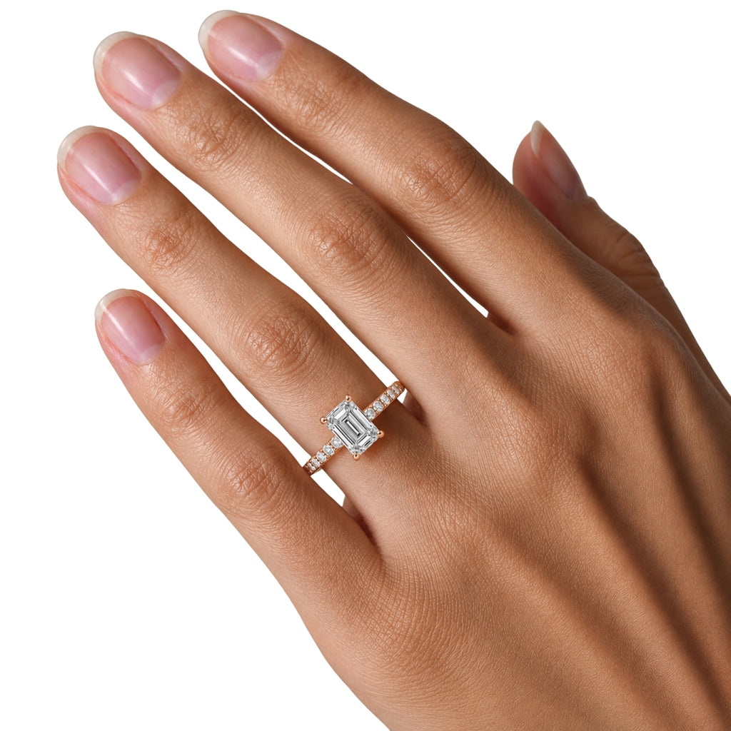 Venturant 1.50-4.50 Carat T.W. Emerald and Round-cut Lab Grown Diamond (F/VS+) 14K Gold Solitaire Band Ring