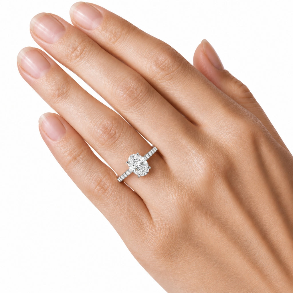 Venturant 1.50-4.50 Carat T.W. Oval and Round-cut Lab Grown Diamond (F/VS+) 14K Gold Solitaire Band Ring