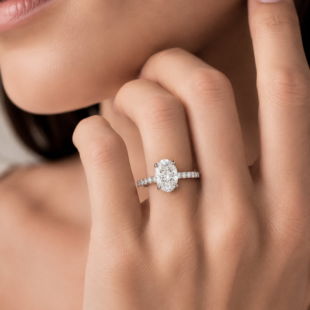 Venturant 1.50-4.50 Carat T.W. Oval and Round-cut Lab Grown Diamond (F/VS+) 14K Gold Solitaire Band Ring