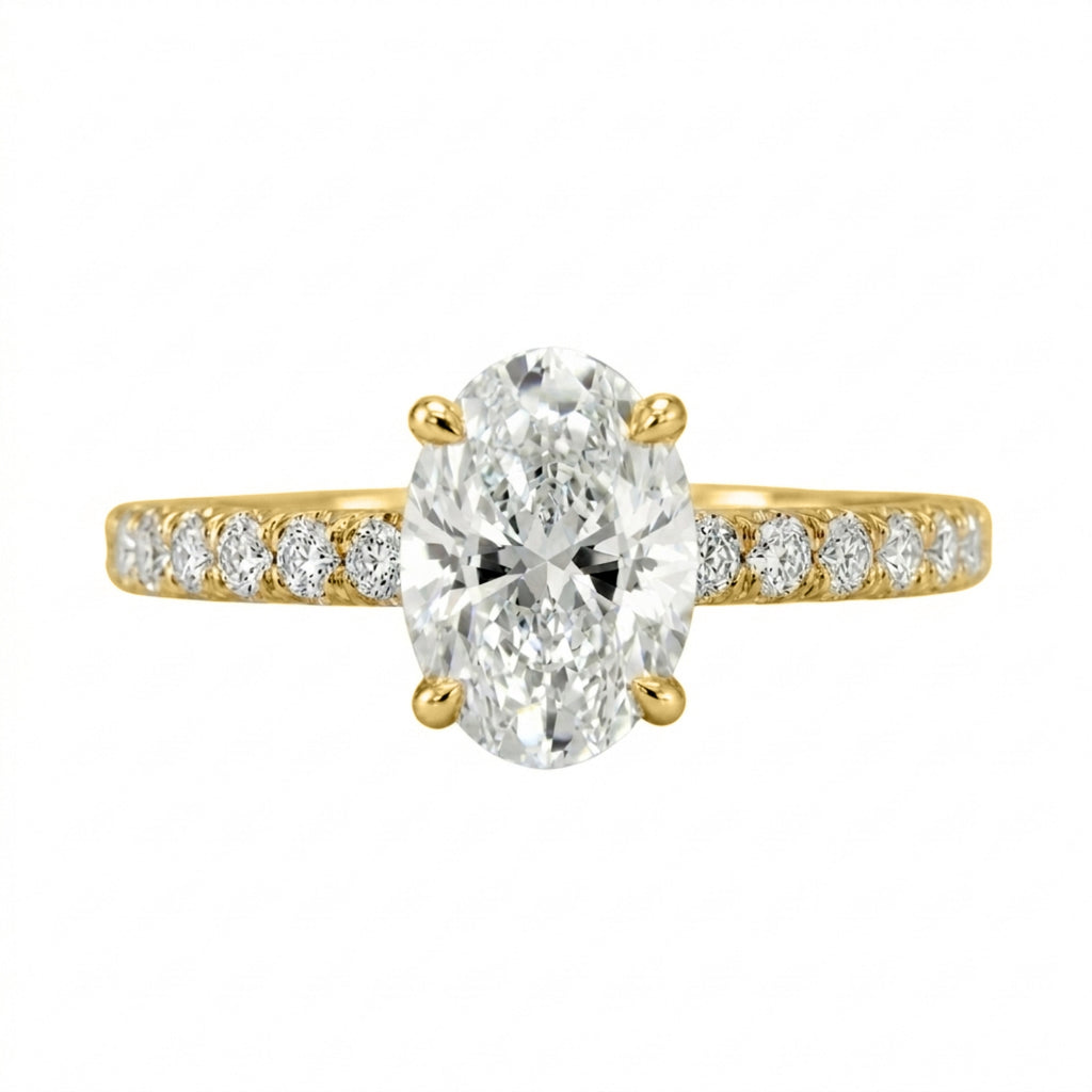Venturant 1.50-4.50 Carat T.W. Oval and Round-cut Lab Grown Diamond (F/VS+) 14K Gold Solitaire Band Ring