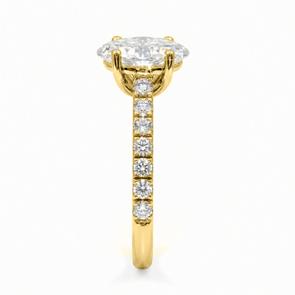 Venturant 1.50-4.50 Carat T.W. Oval and Round-cut Lab Grown Diamond (F/VS+) 14K Gold Solitaire Band Ring