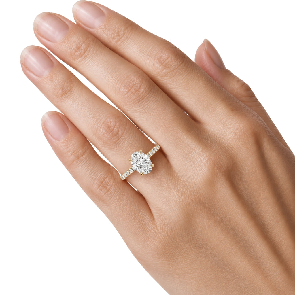 Venturant 1.50-4.50 Carat T.W. Oval and Round-cut Lab Grown Diamond (F/VS+) 14K Gold Solitaire Band Ring