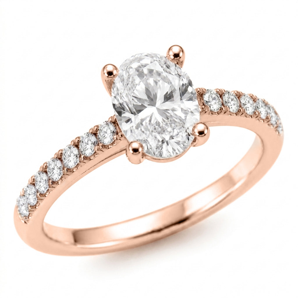 Venturant 1.50-4.50 Carat T.W. Oval and Round-cut Lab Grown Diamond (F/VS+) 14K Gold Solitaire Band Ring