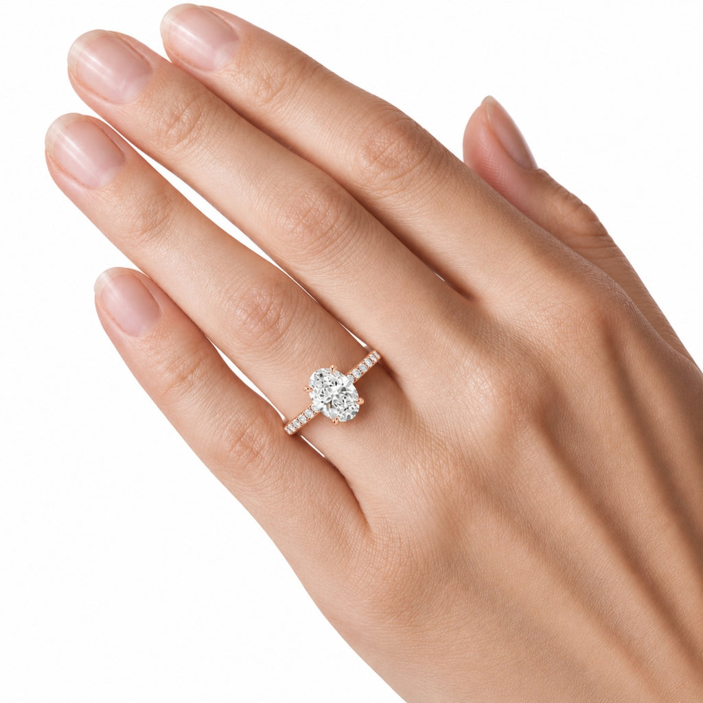 Venturant 1.50-4.50 Carat T.W. Oval and Round-cut Lab Grown Diamond (F/VS+) 14K Gold Solitaire Band Ring