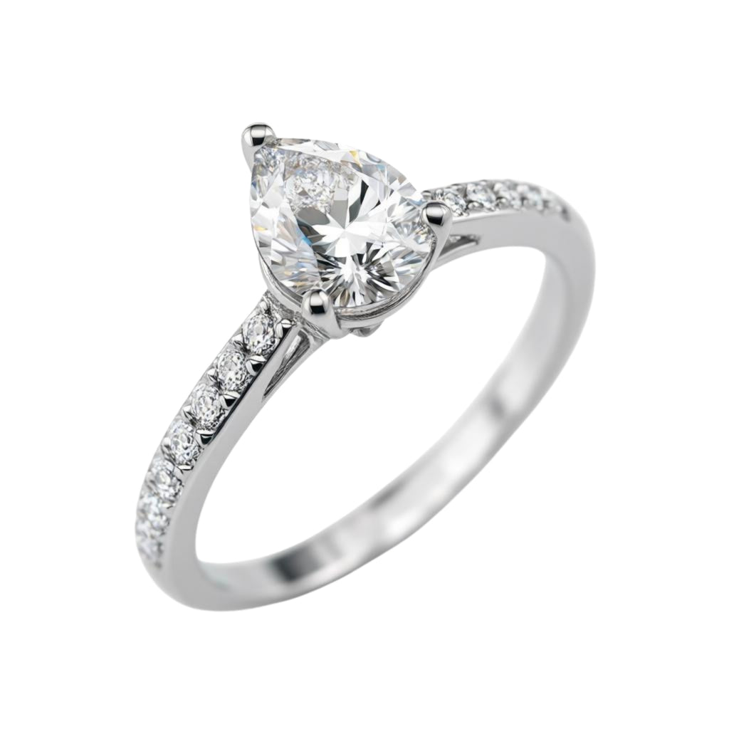 Venturant 1.50-4.50 Carat T.W. Pear and Round-cut Lab Grown Diamond (F/VS+) 14K Gold Solitaire Band Ring
