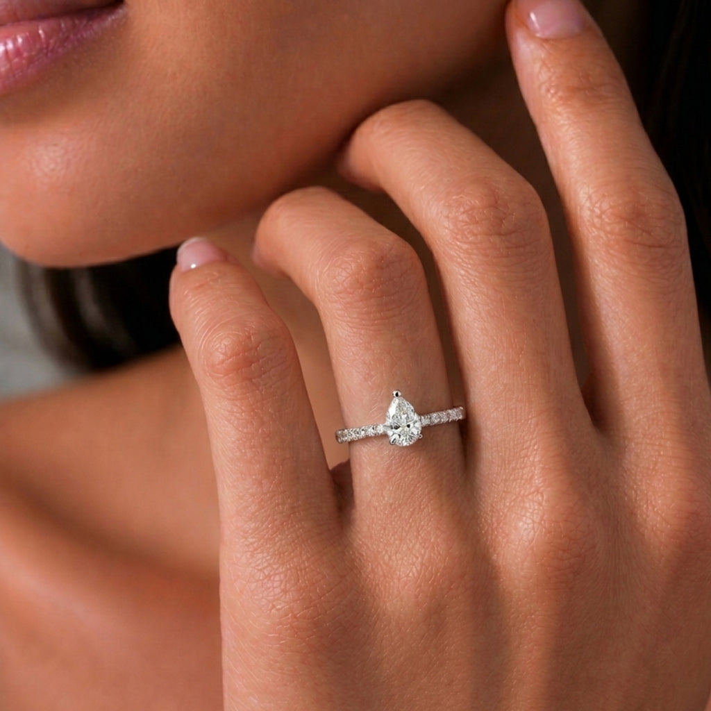 Venturant 1.50-4.50 Carat T.W. Pear and Round-cut Lab Grown Diamond (F/VS+) 14K Gold Solitaire Band Ring