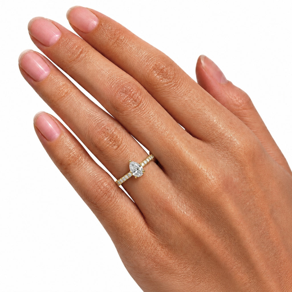 Venturant 1.50-4.50 Carat T.W. Pear and Round-cut Lab Grown Diamond (F/VS+) 14K Gold Solitaire Band Ring