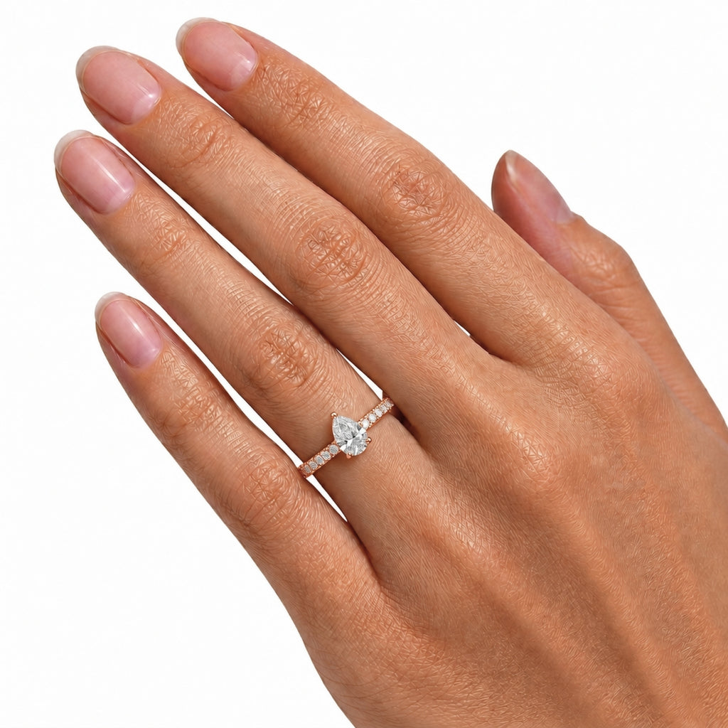 Venturant 1.50-4.50 Carat T.W. Pear and Round-cut Lab Grown Diamond (F/VS+) 14K Gold Solitaire Band Ring
