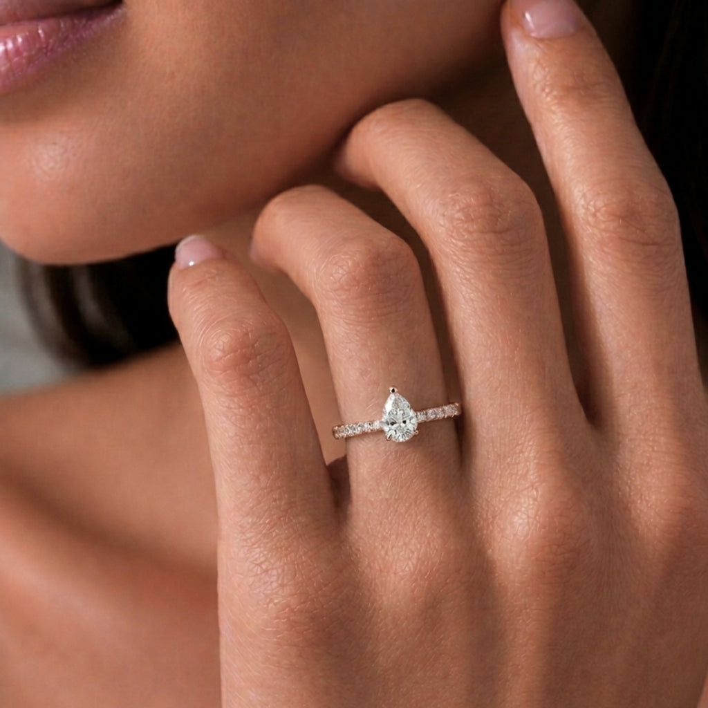 Venturant 1.50-4.50 Carat T.W. Pear and Round-cut Lab Grown Diamond (F/VS+) 14K Gold Solitaire Band Ring