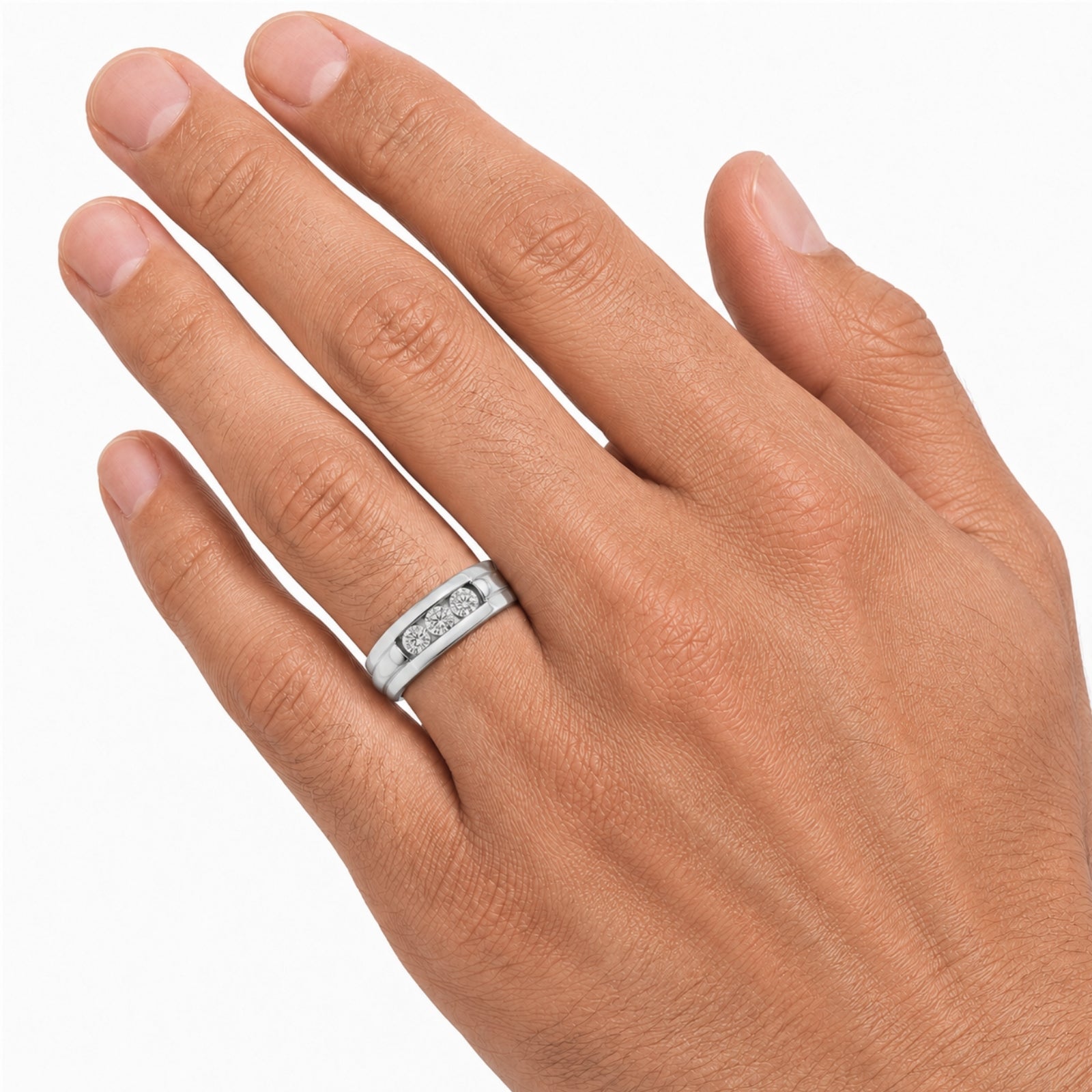Venturant 0.50 Carat T.W. Round-cut Lab Grown Diamond (F/VS+) 14K Gold 3 Stone Men's Ring