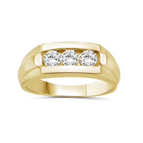 Venturant 0.50 Carat T.W. Round-cut Lab Grown Diamond (F/VS+) 14K Gold 3 Stone Men's Ring