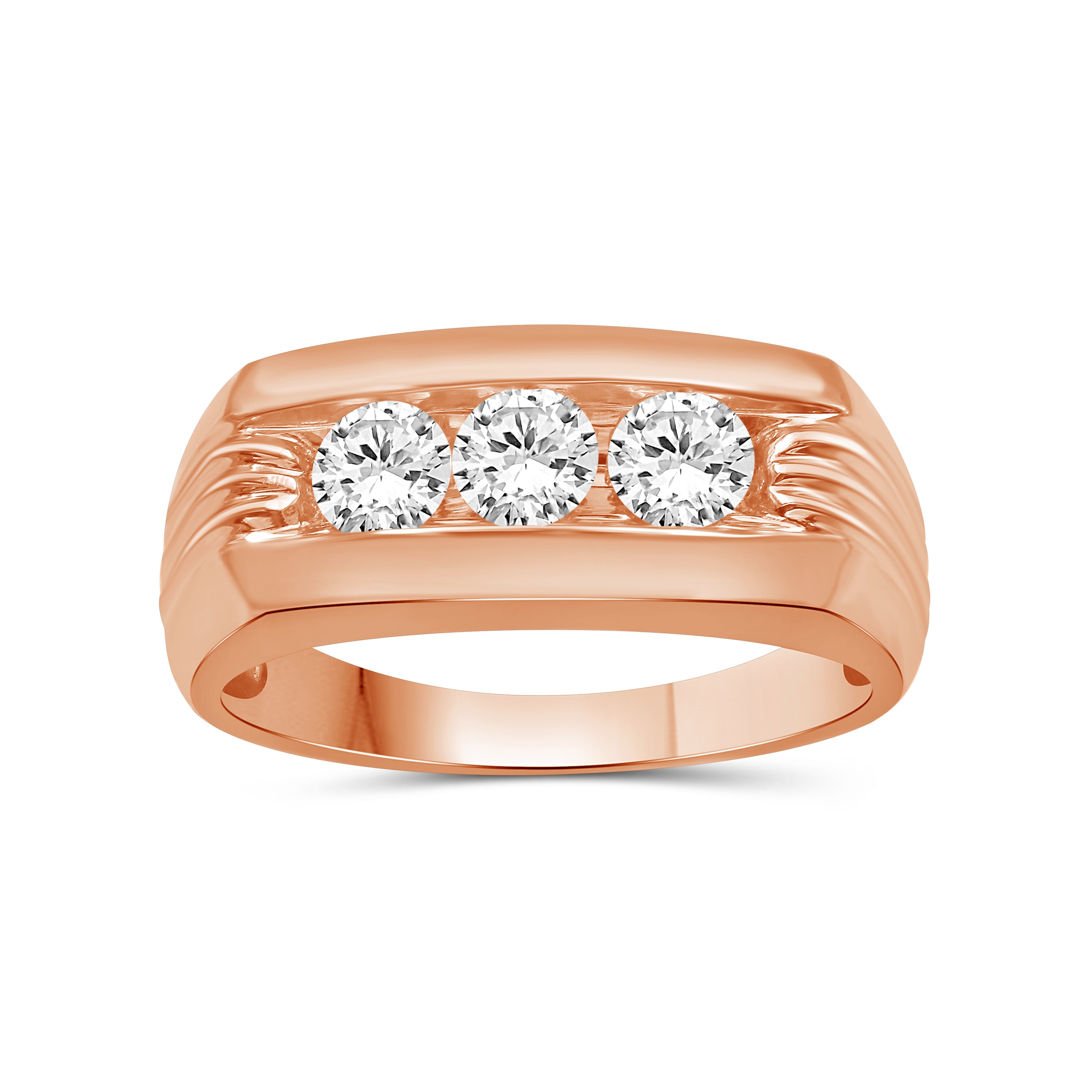Venturant 1.00 Carat T.W. Round-cut Lab Grown Diamond (F/VS+) 14K Gold 3 Stone Men's Ring