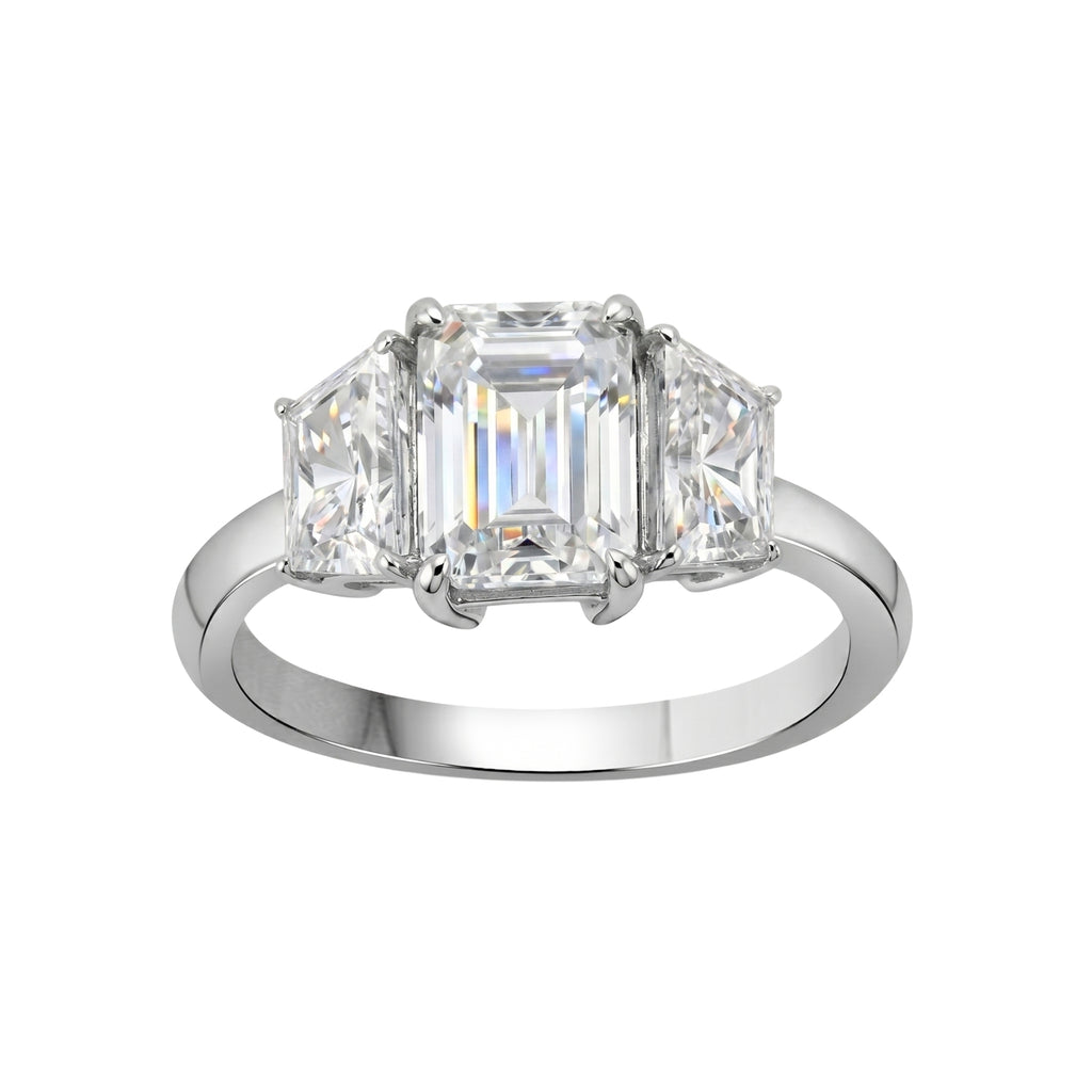 Venturant 3.00 Carat T.W. Emerald and Trapezoid-cut Lab Grown Diamond (F/VS+) 14K Gold 3 Stone Band Ring