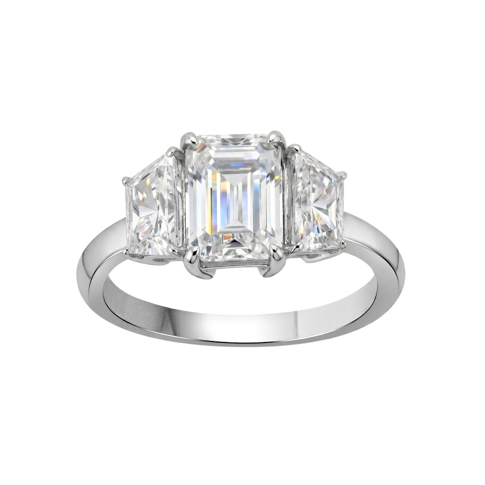 Venturant 3.00 Carat T.W. Emerald and Trapezoid-cut Lab Grown Diamond (F/VS+) 14K Gold 3 Stone Band Ring