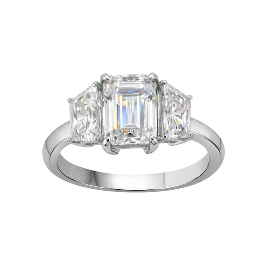 Venturant 3.00 Carat T.W. Emerald and Trapezoid-cut Lab Grown Diamond (F/VS+) 14K Gold 3 Stone Band Ring