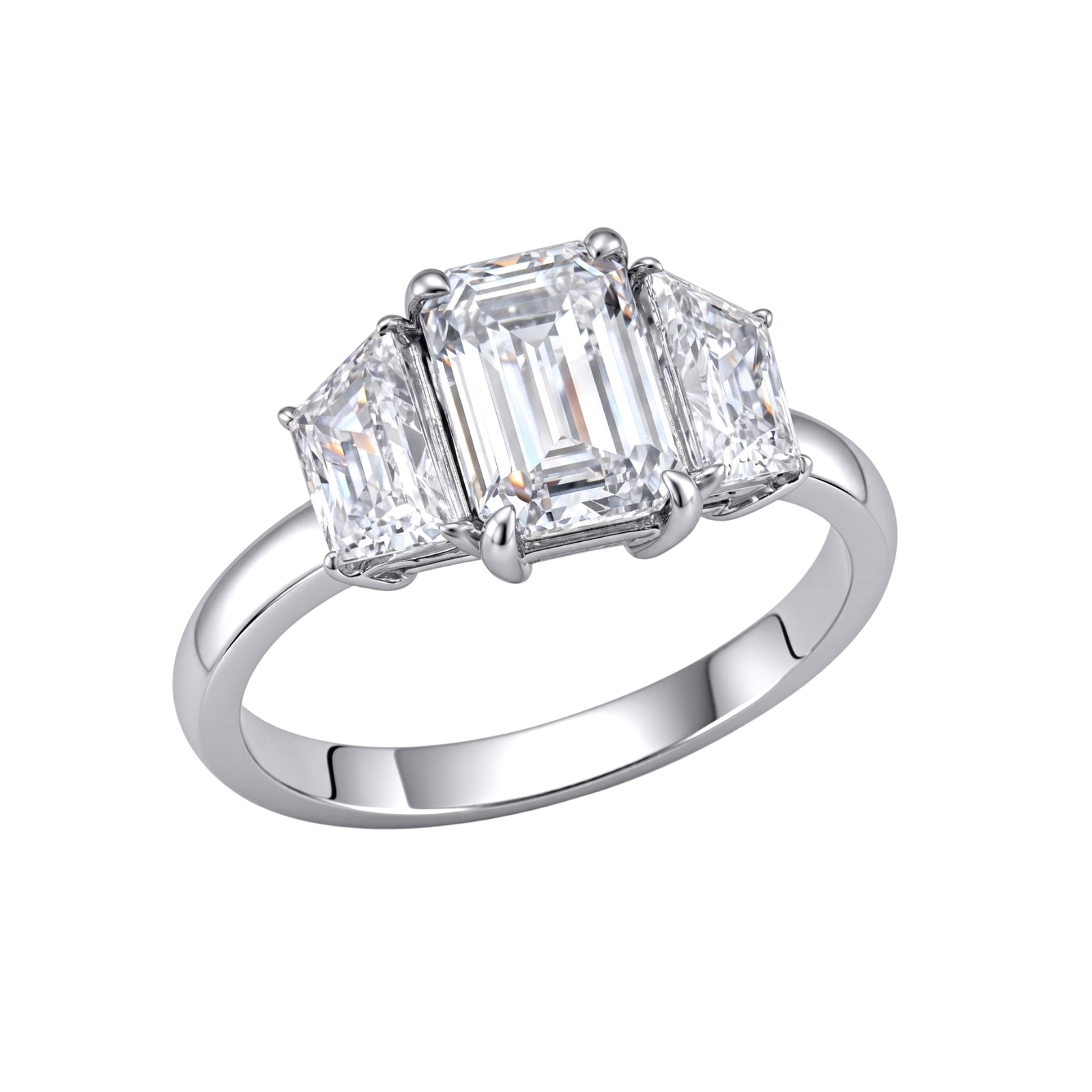 Venturant 3.00 Carat T.W. Emerald and Trapezoid-cut Lab Grown Diamond (F/VS+) 14K Gold 3 Stone Band Ring