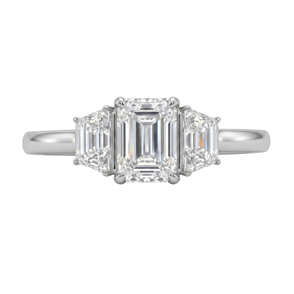 Venturant 3.00 Carat T.W. Emerald and Trapezoid-cut Lab Grown Diamond (F/VS+) 14K Gold 3 Stone Band Ring