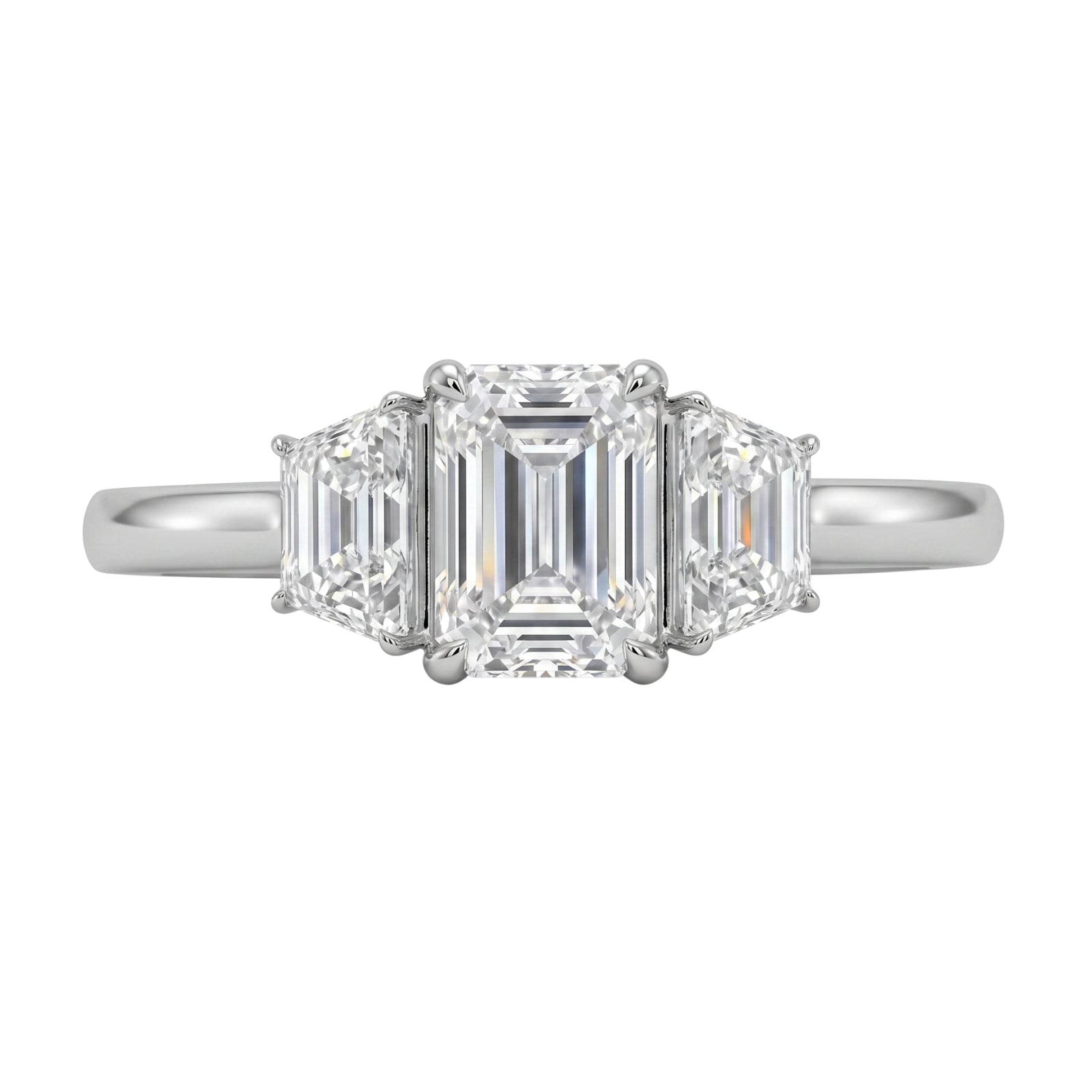 Venturant 3.00 Carat T.W. Emerald and Trapezoid-cut Lab Grown Diamond (F/VS+) 14K Gold 3 Stone Band Ring