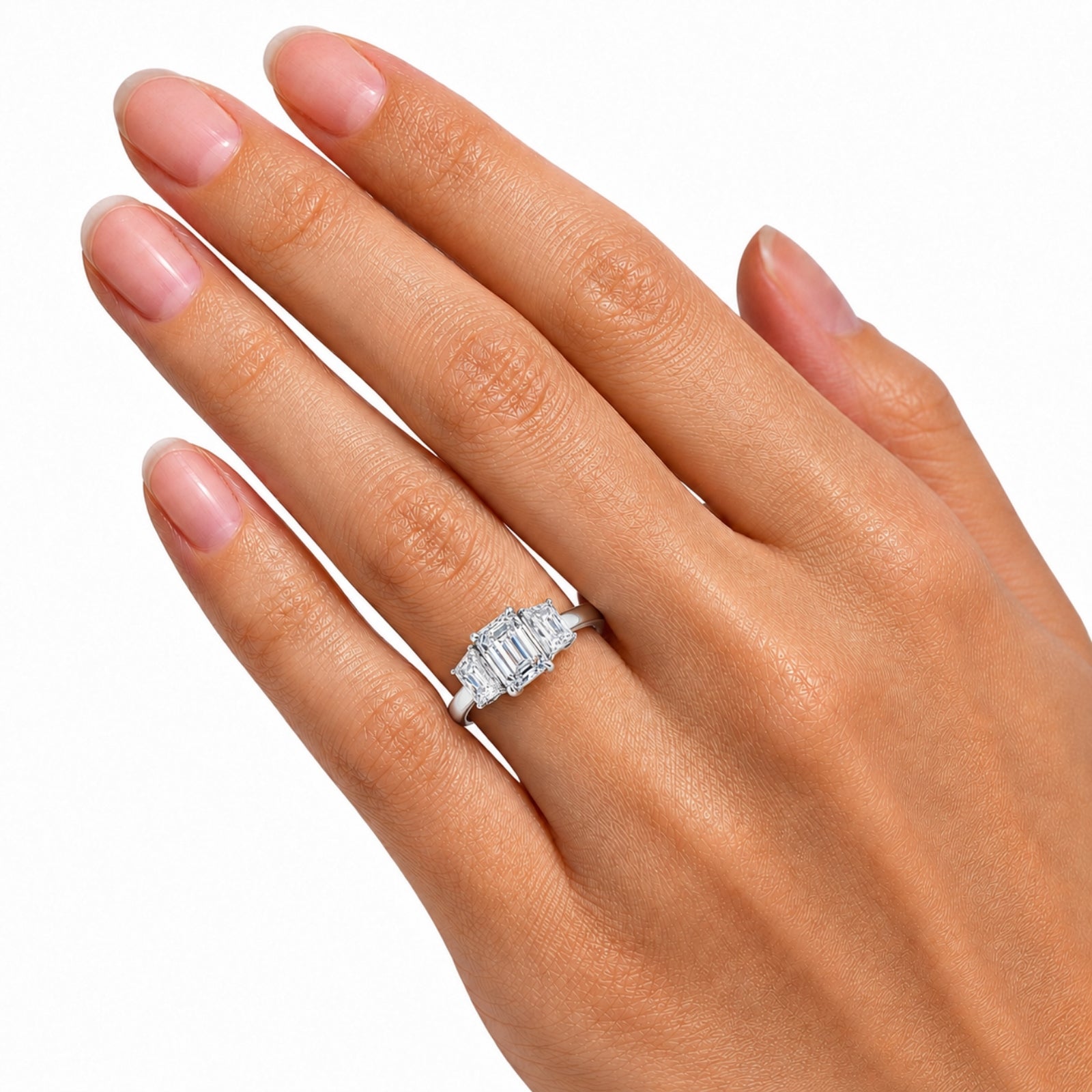 Venturant 3.00 Carat T.W. Emerald and Trapezoid-cut Lab Grown Diamond (F/VS+) 14K Gold 3 Stone Band Ring