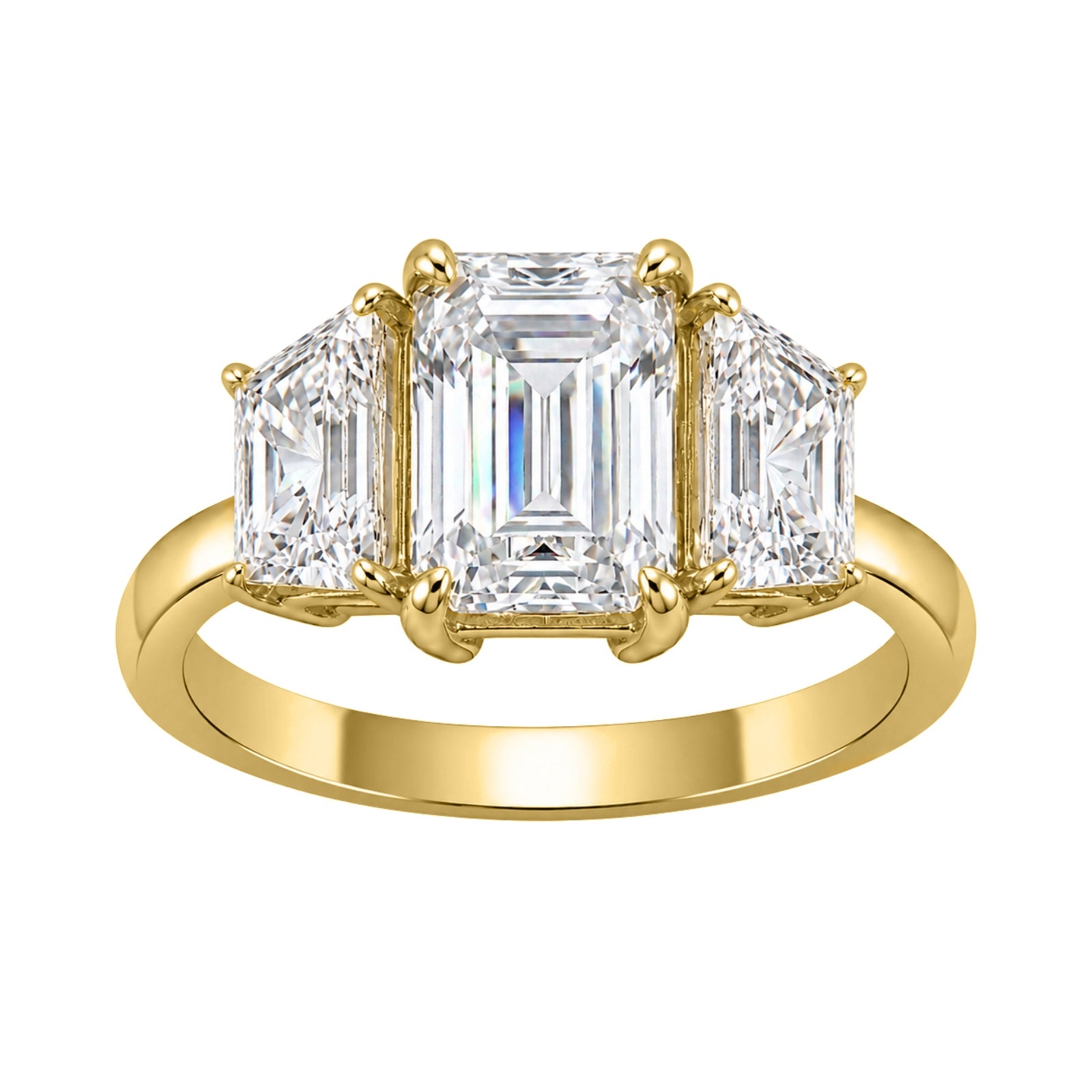 Venturant 3.00 Carat T.W. Emerald and Trapezoid-cut Lab Grown Diamond (F/VS+) 14K Gold 3 Stone Band Ring