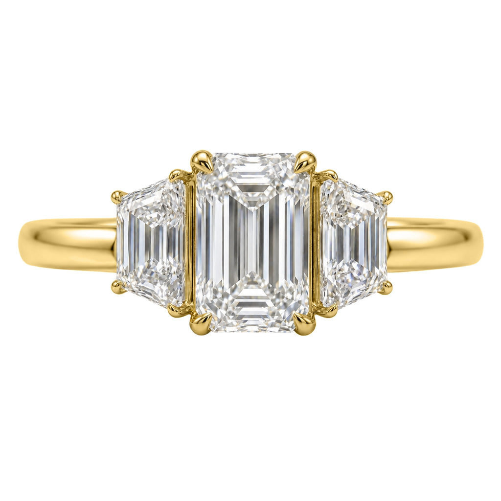 Venturant 3.00 Carat T.W. Emerald and Trapezoid-cut Lab Grown Diamond (F/VS+) 14K Gold 3 Stone Band Ring