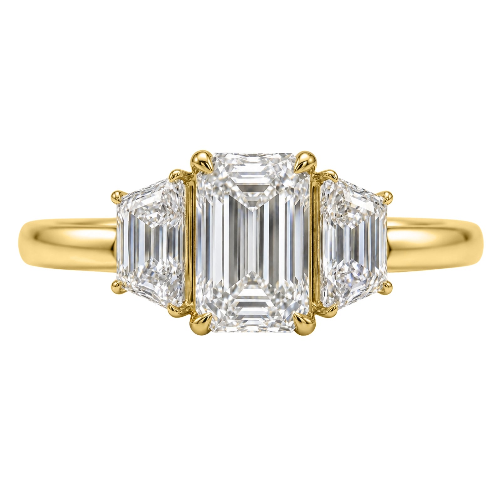 Venturant 3.00 Carat T.W. Emerald and Trapezoid-cut Lab Grown Diamond (F/VS+) 14K Gold 3 Stone Band Ring