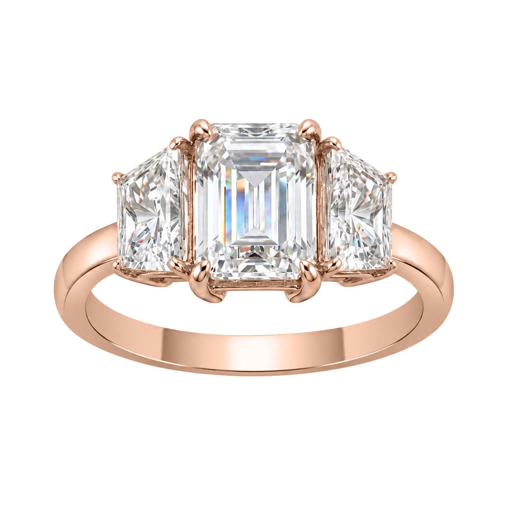 Venturant 3.00 Carat T.W. Emerald and Trapezoid-cut Lab Grown Diamond (F/VS+) 14K Gold 3 Stone Band Ring
