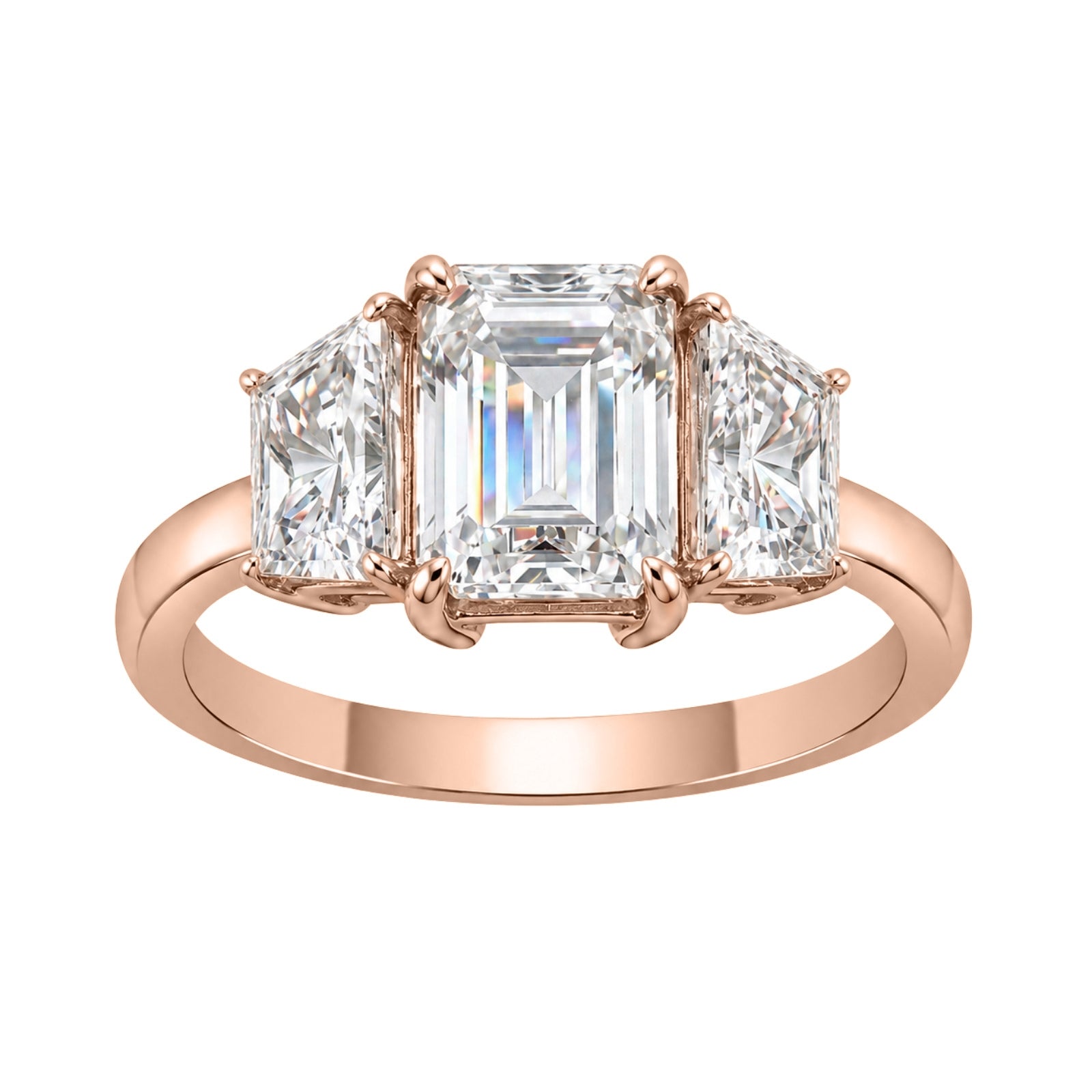 Venturant 3.00 Carat T.W. Emerald and Trapezoid-cut Lab Grown Diamond (F/VS+) 14K Gold 3 Stone Band Ring