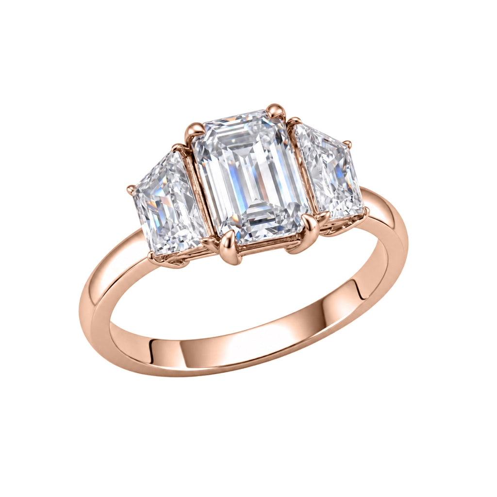 Venturant 3.00 Carat T.W. Emerald and Trapezoid-cut Lab Grown Diamond (F/VS+) 14K Gold 3 Stone Band Ring