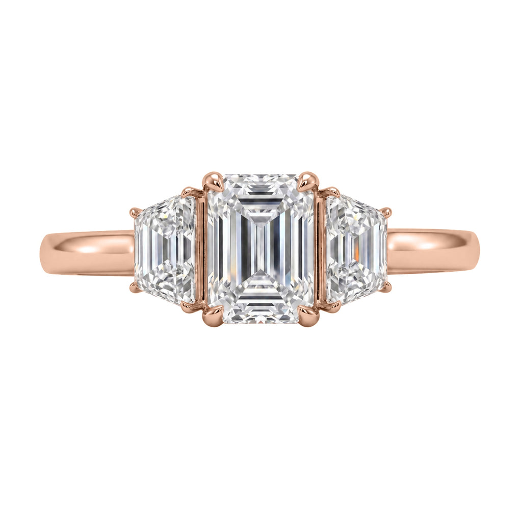 Venturant 3.00 Carat T.W. Emerald and Trapezoid-cut Lab Grown Diamond (F/VS+) 14K Gold 3 Stone Band Ring
