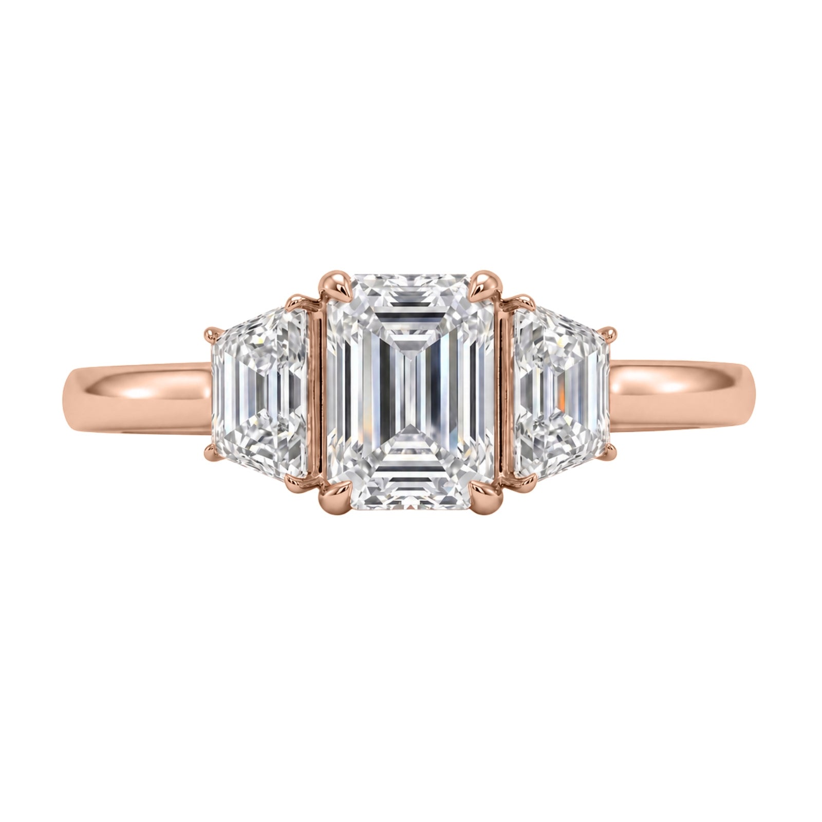 Venturant 3.00 Carat T.W. Emerald and Trapezoid-cut Lab Grown Diamond (F/VS+) 14K Gold 3 Stone Band Ring