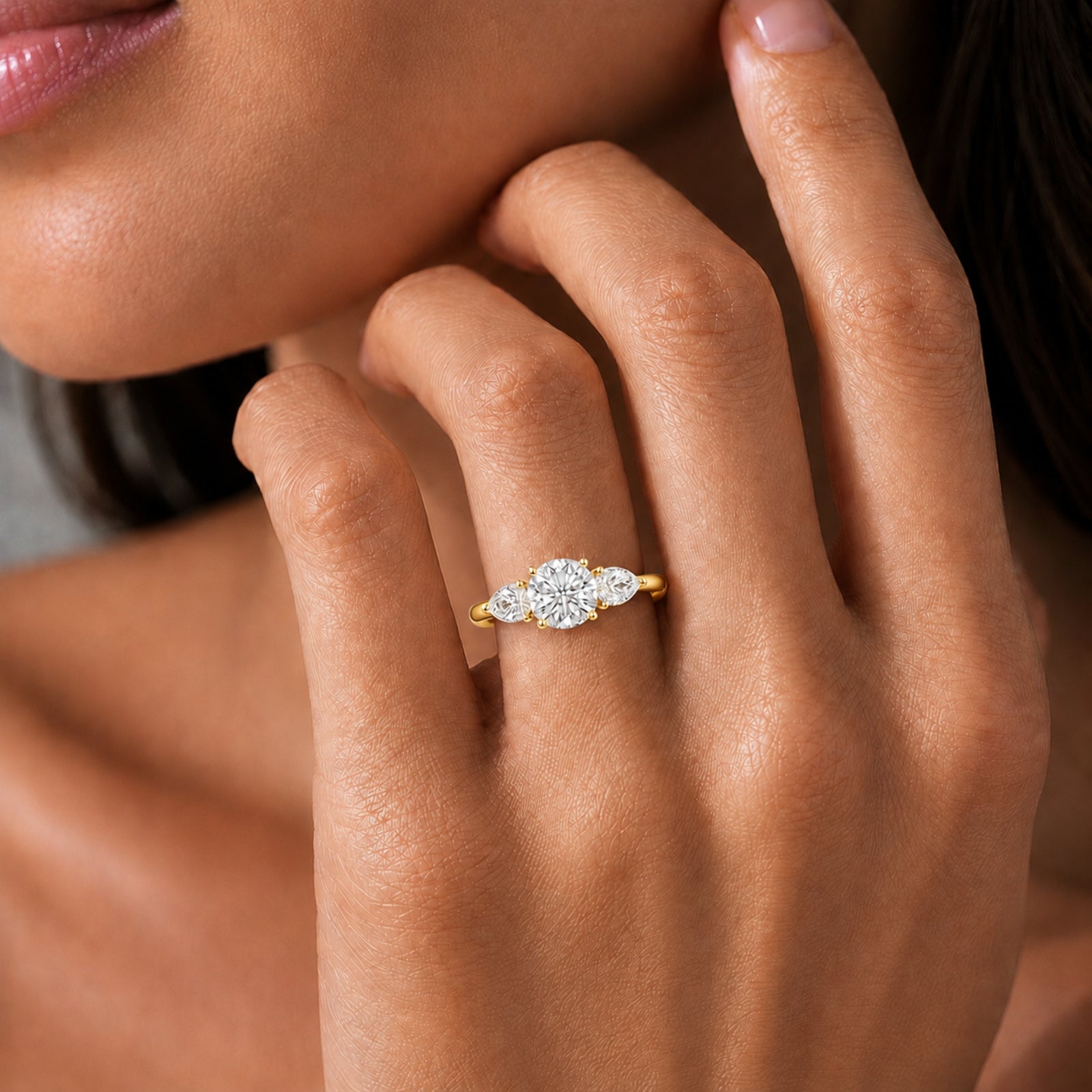 Venturant 3.00 Carat T.W. Pear and Round-cut Lab Grown Diamond (F/VS+) 14K Gold 3 Stone Band Ring