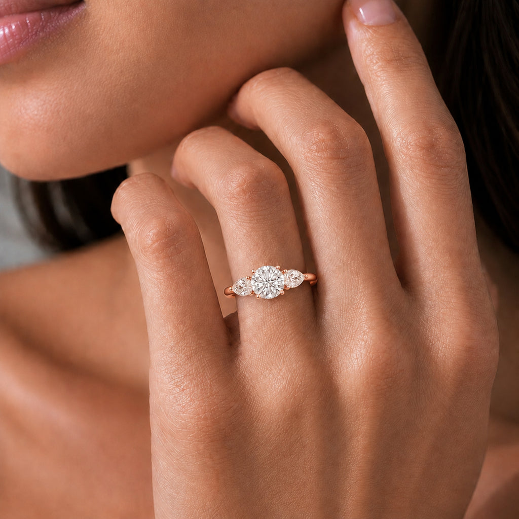 Venturant 3.00 Carat T.W. Pear and Round-cut Lab Grown Diamond (F/VS+) 14K Gold 3 Stone Band Ring