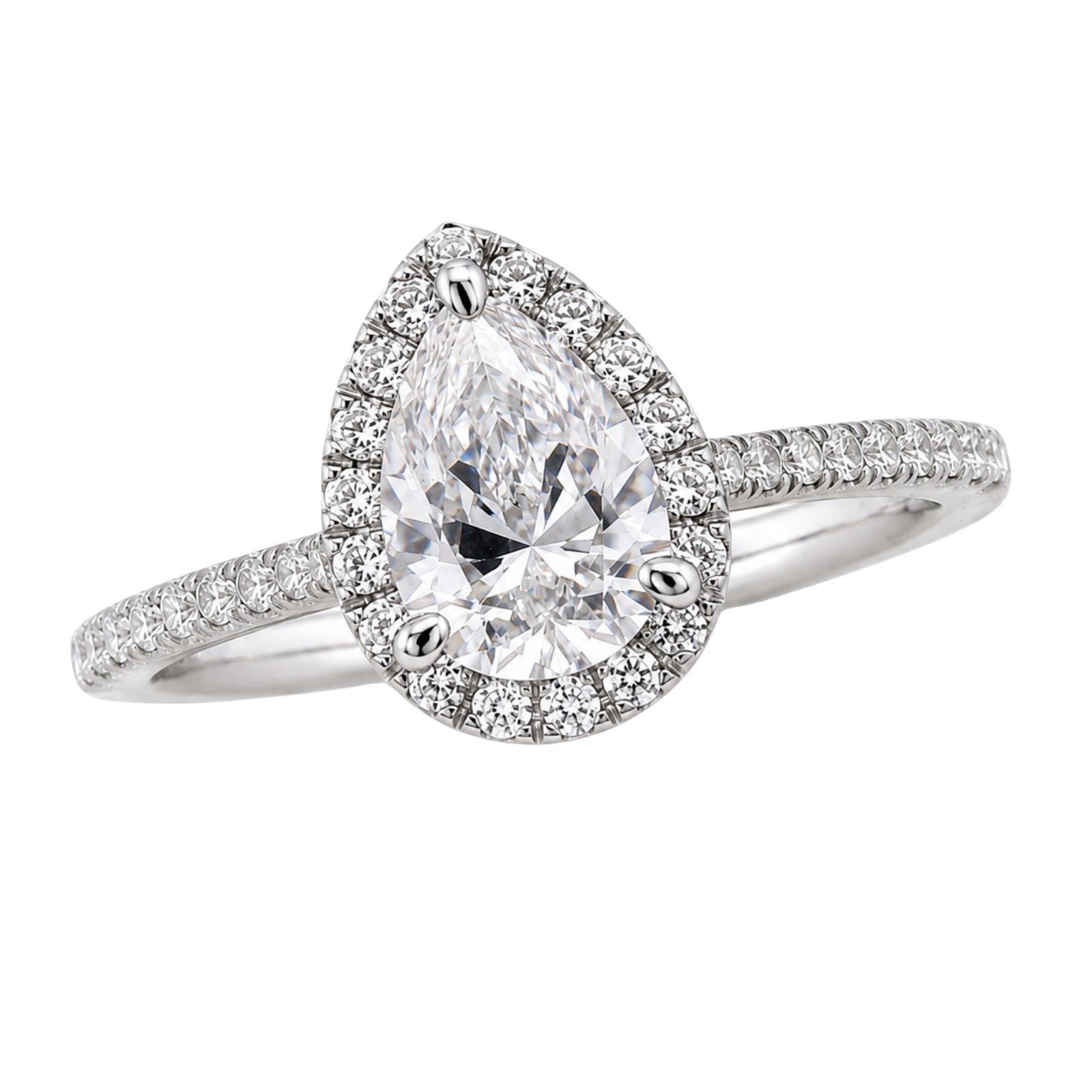 Venturant 1.00-3.50 Carat T.W. Pear & Round-cut Lab Grown Diamond (F/VS+) 14K Gold Halo Ring