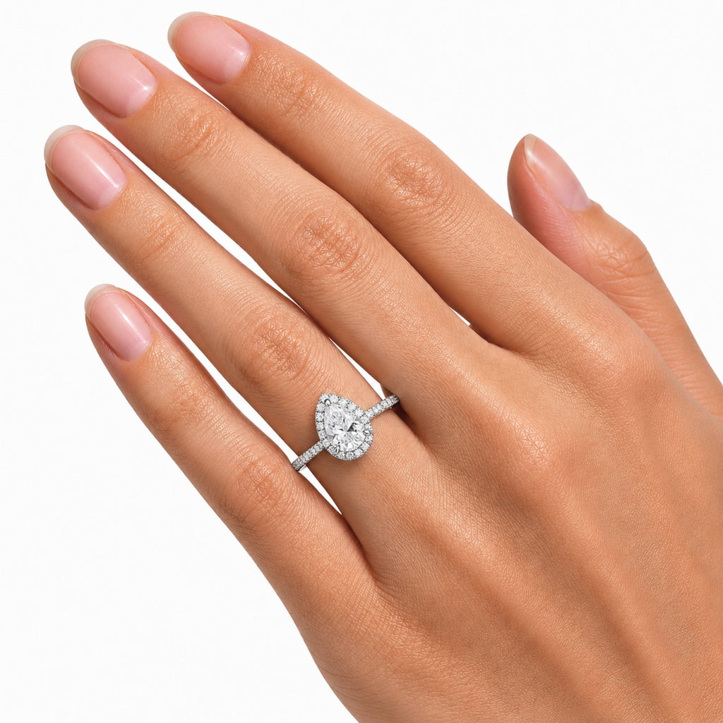Venturant 1.00-3.50 Carat T.W. Pear & Round-cut Lab Grown Diamond (F/VS+) 14K Gold Halo Ring