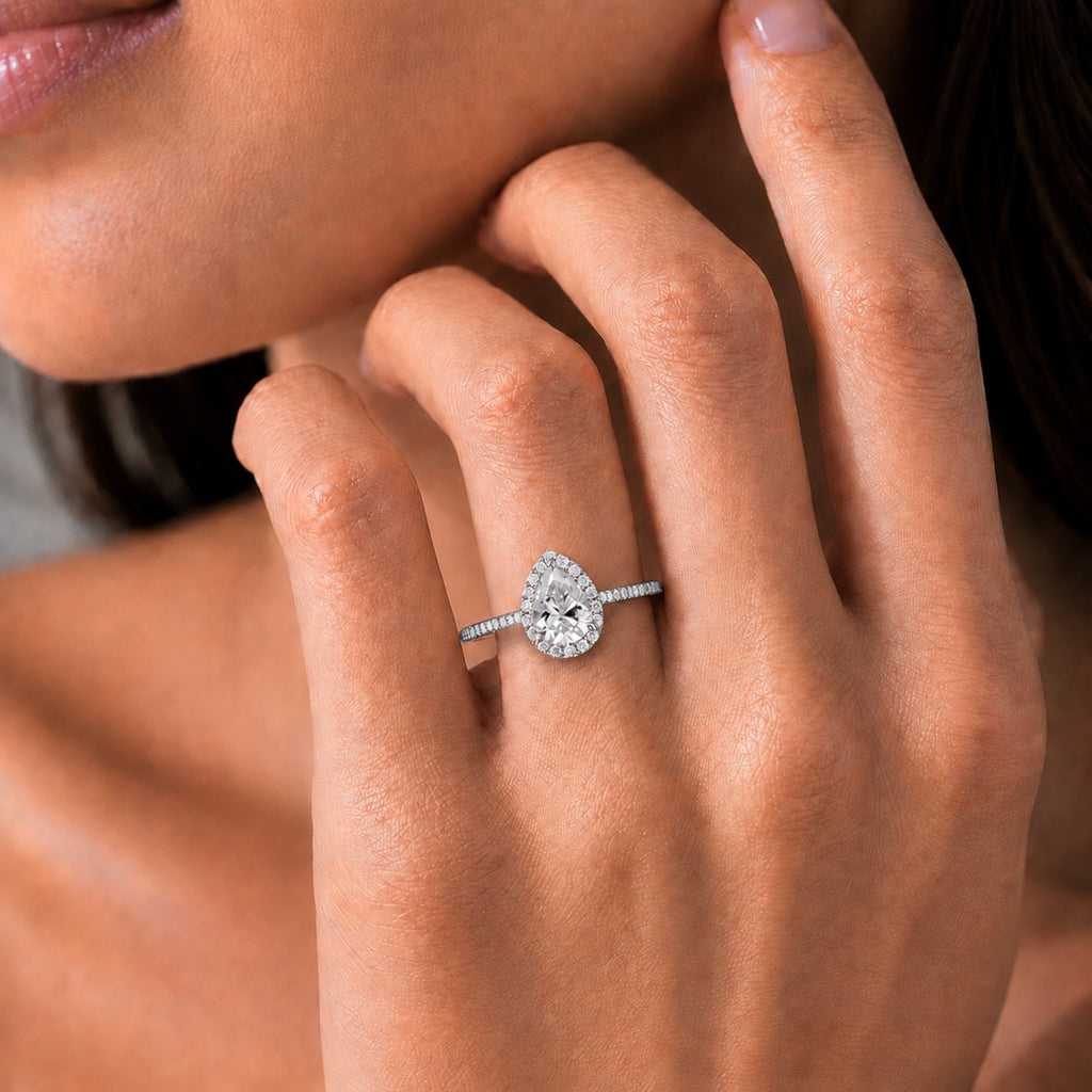 Venturant 1.00-3.50 Carat T.W. Pear & Round-cut Lab Grown Diamond (F/VS+) 14K Gold Halo Ring
