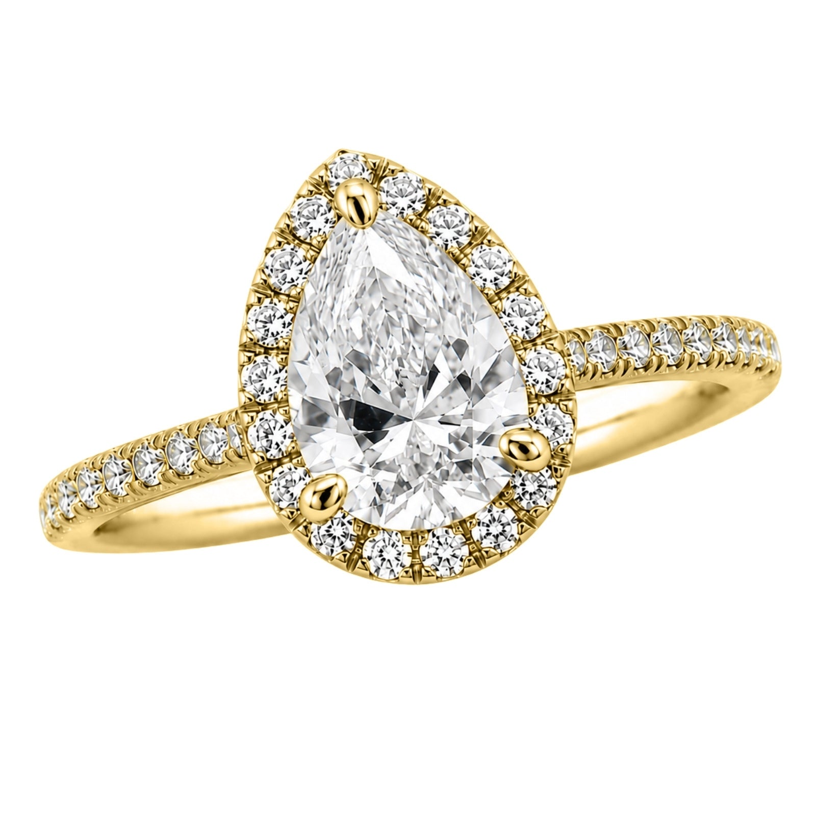 Venturant 1.00-3.50 Carat T.W. Pear & Round-cut Lab Grown Diamond (F/VS+) 14K Gold Halo Ring