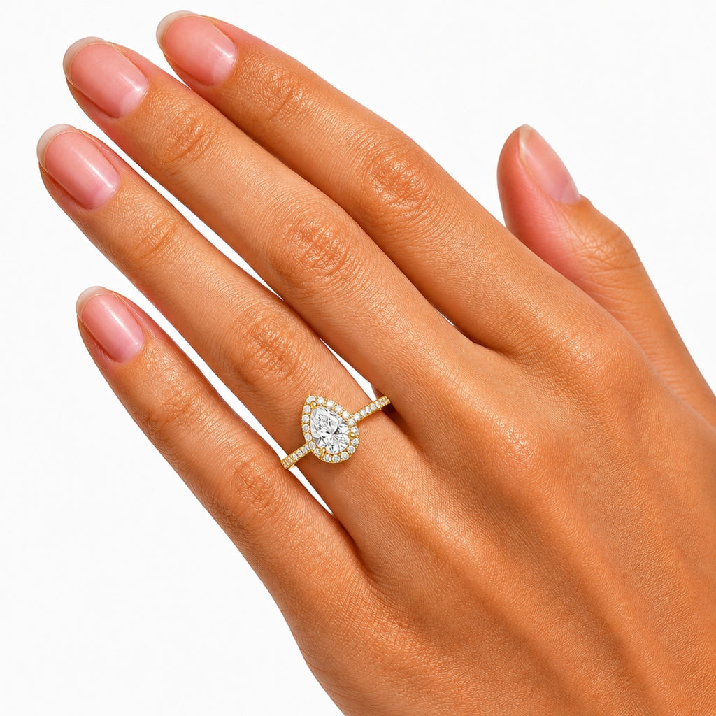 Venturant 1.00-3.50 Carat T.W. Pear & Round-cut Lab Grown Diamond (F/VS+) 14K Gold Halo Ring