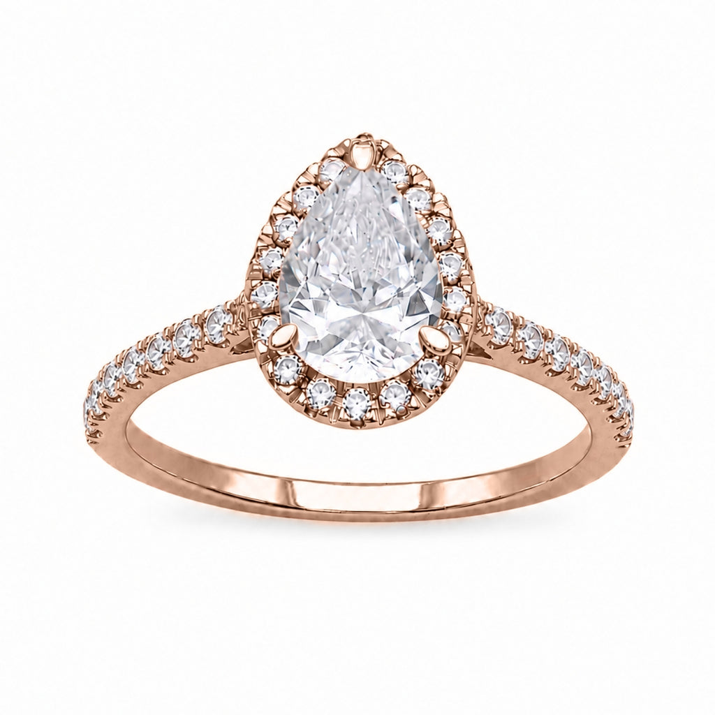 Venturant 1.00-3.50 Carat T.W. Pear & Round-cut Lab Grown Diamond (F/VS+) 14K Gold Halo Ring