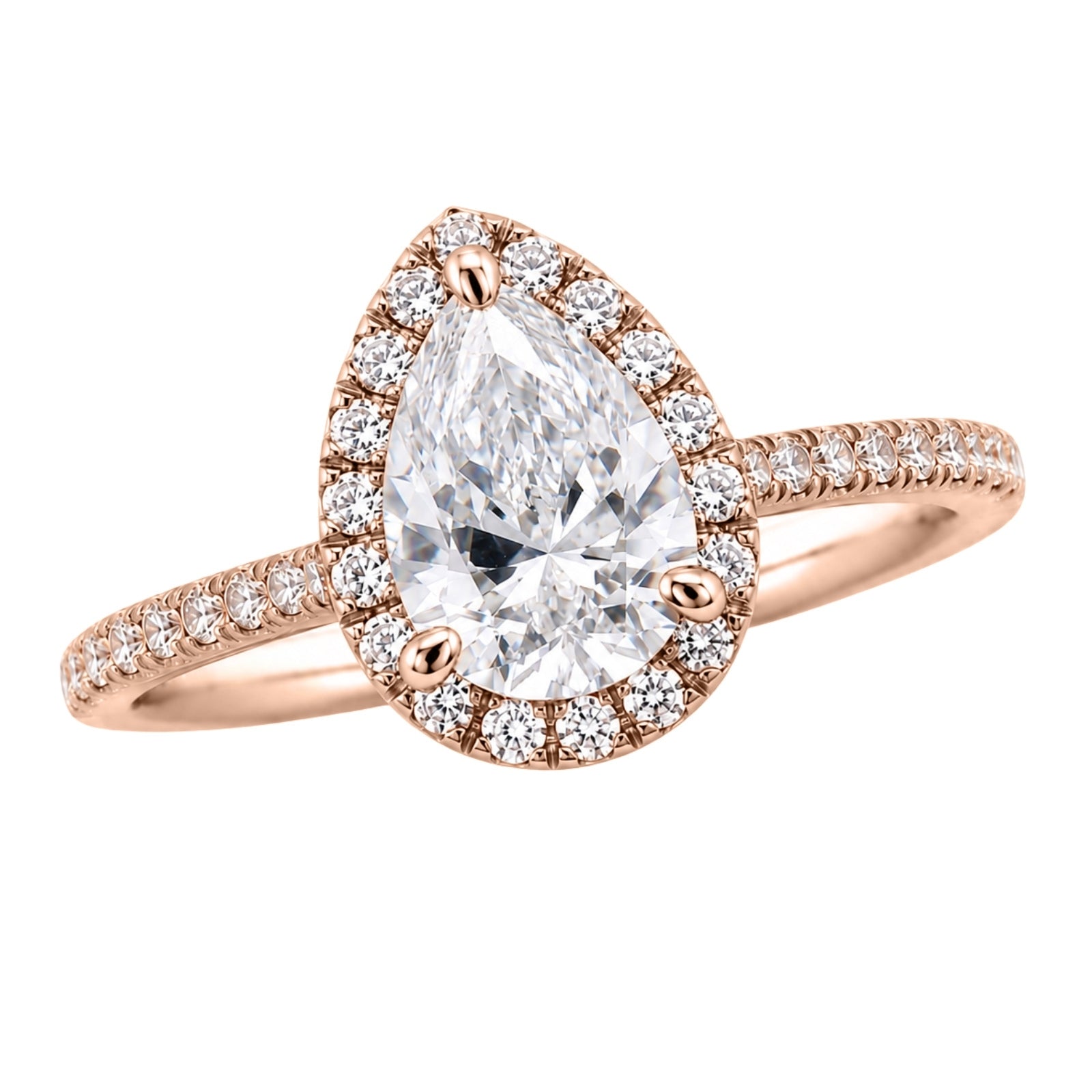 Venturant 1.00-3.50 Carat T.W. Pear & Round-cut Lab Grown Diamond (F/VS+) 14K Gold Halo Ring
