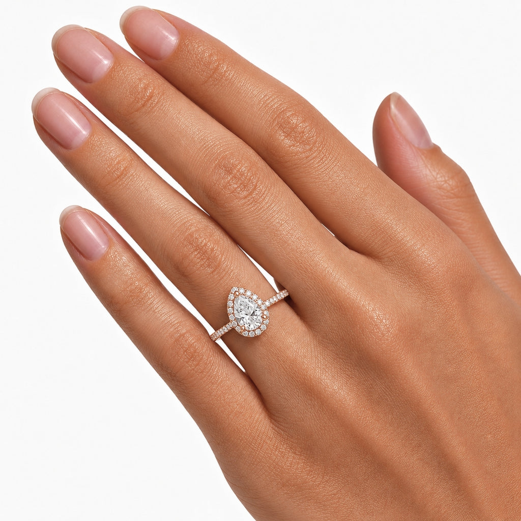 Venturant 1.00-3.50 Carat T.W. Pear & Round-cut Lab Grown Diamond (F/VS+) 14K Gold Halo Ring