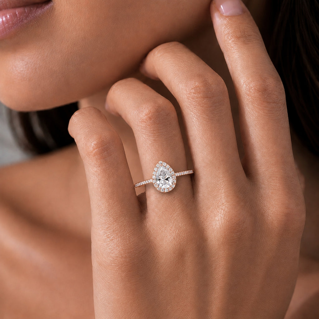 Venturant 1.00-3.50 Carat T.W. Pear & Round-cut Lab Grown Diamond (F/VS+) 14K Gold Halo Ring