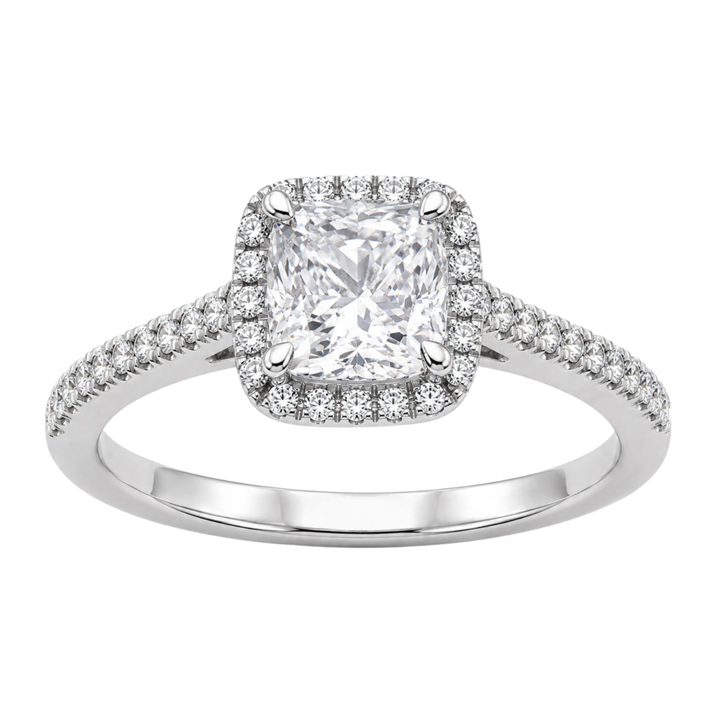 Venturant 1.00-3.50 Carat T.W. Cushion & Round-cut Lab Grown Diamond (F/VS+) 14K Gold Halo Ring