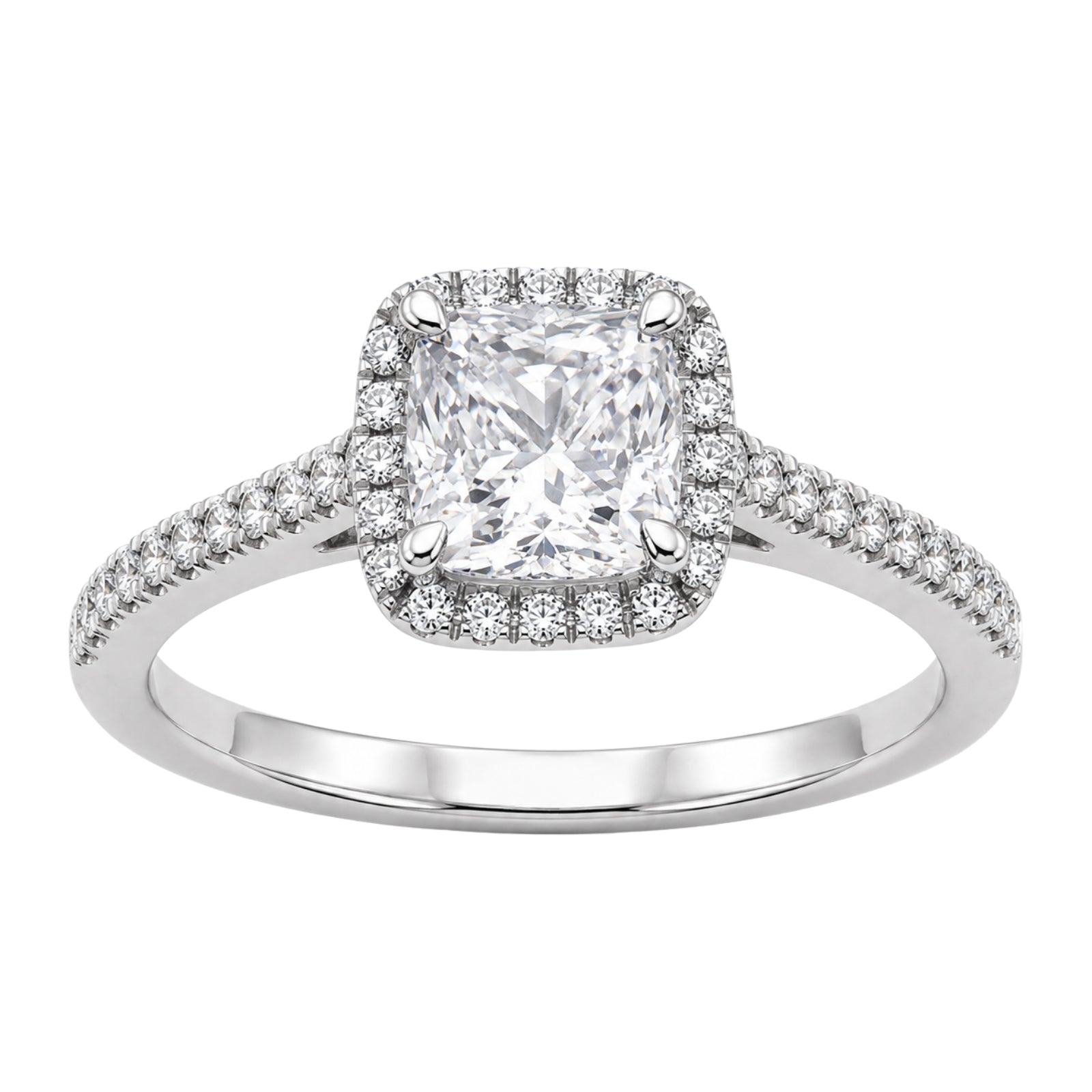 Venturant 1.00-3.50 Carat T.W. Cushion & Round-cut Lab Grown Diamond (F/VS+) 14K Gold Halo Ring