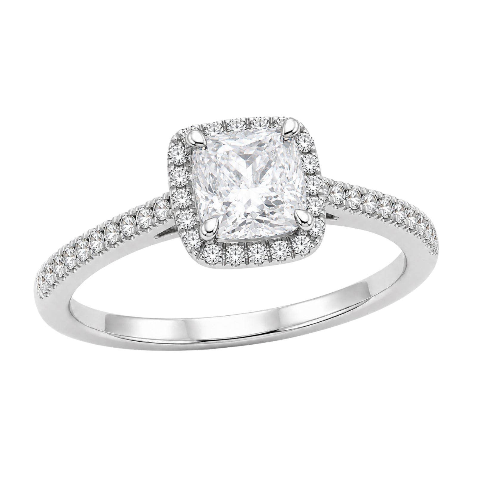 Venturant 1.00-3.50 Carat T.W. Cushion & Round-cut Lab Grown Diamond (F/VS+) 14K Gold Halo Ring