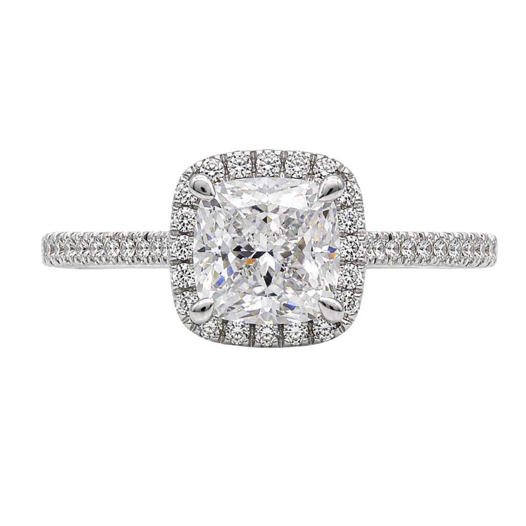 Venturant 1.00-3.50 Carat T.W. Cushion & Round-cut Lab Grown Diamond (F/VS+) 14K Gold Halo Ring