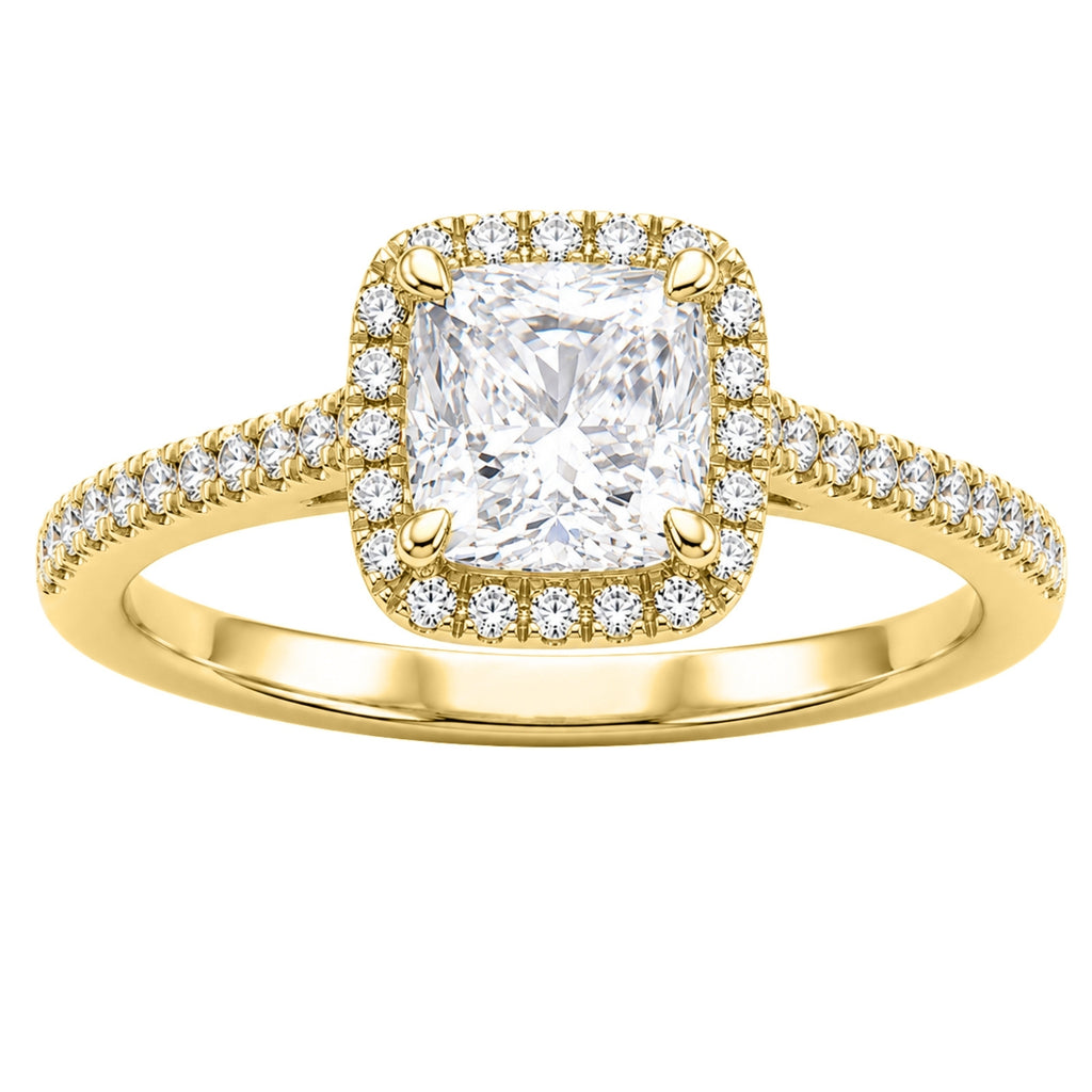 Venturant 1.00-3.50 Carat T.W. Cushion & Round-cut Lab Grown Diamond (F/VS+) 14K Gold Halo Ring