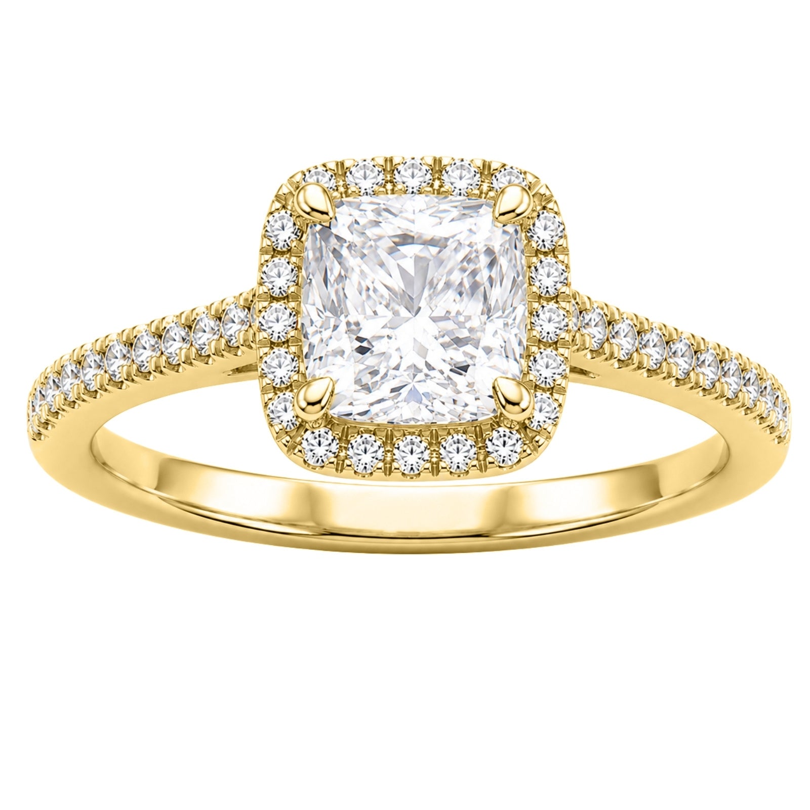 Venturant 1.00-3.50 Carat T.W. Cushion & Round-cut Lab Grown Diamond (F/VS+) 14K Gold Halo Ring