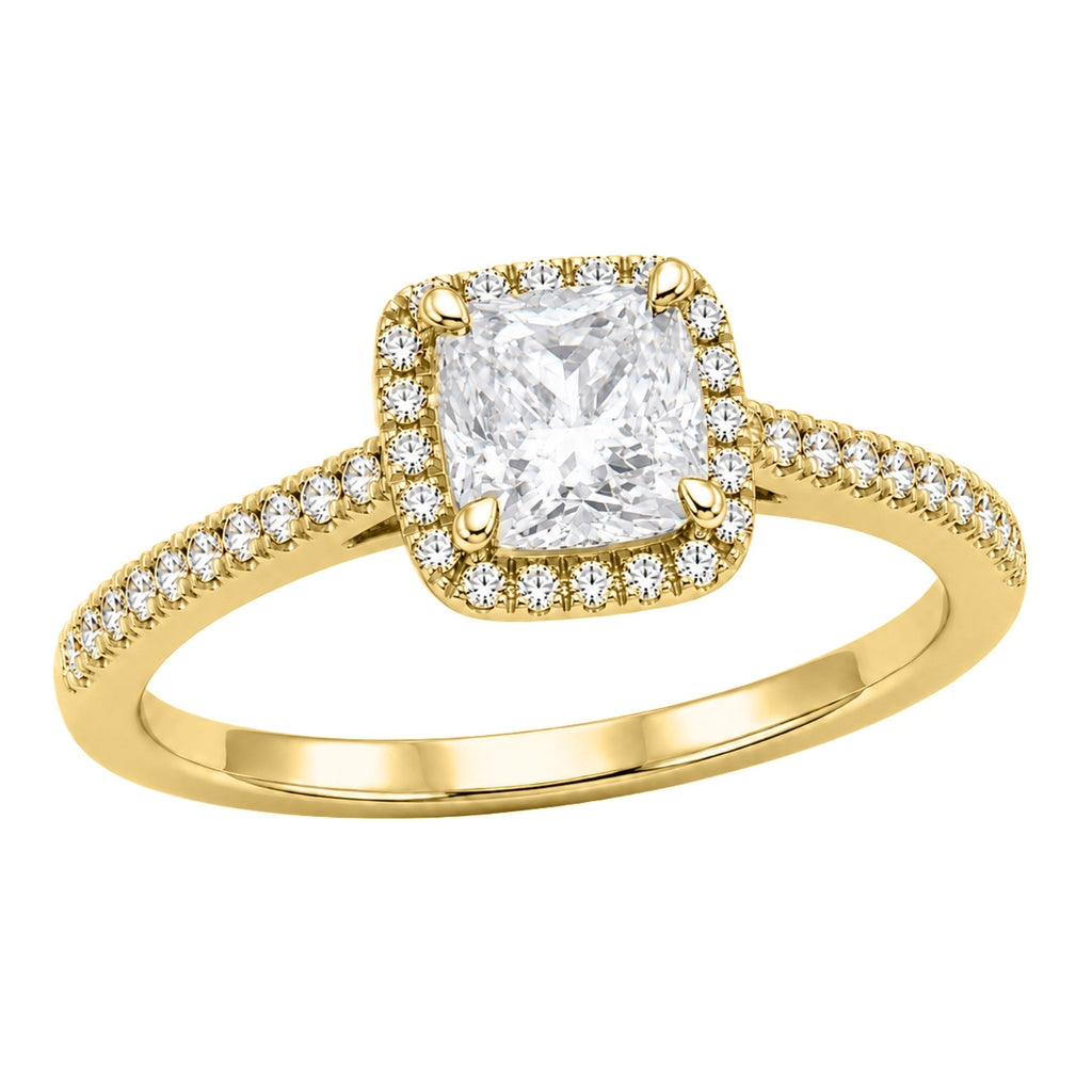 Venturant 1.00-3.50 Carat T.W. Cushion & Round-cut Lab Grown Diamond (F/VS+) 14K Gold Halo Ring